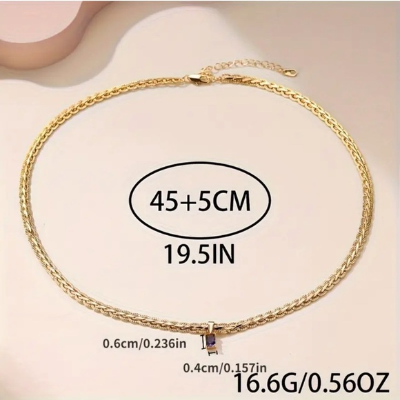 14k gold plated Twist Necklace Red Zircon Pendant Necklace - Picture 3 of 3